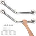 16 Inch Angled Shower Grab Bar, Munzong 2 Pack Anti Slip Satin Brushed Nickel Bathroom Grab Bar, Knurled Bathroom Balance Bar,Safety Hand Rail Support Handicap Elderly Injury Senior Assist Bath Handle