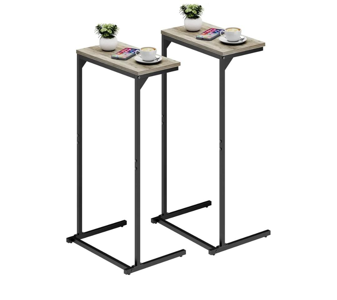 TUTOTAK C Shaped End Table, Small Side Table, Set of 2, 28.7 inch Tall Couch Table, Sofa Table, Living Room, Bed Room, Greige TB01BG0712 Greige