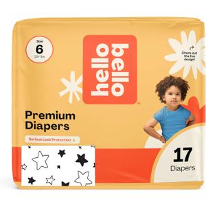 Hello Bello Diapers, Size 6 (35 lbs) Superstars, 17 Count of Premium Disposable Baby Diapers, Hypoallergenic with Soft, Cloth-Like Feel
