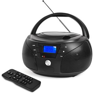 Portable CD Player Boombox with Bluetooth, FM Radio, USB Playback, Stereo Sound, Remote Control, Home Stereo Music System for Seniors and Family Gatherings (Black)