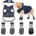 Winter Dog Coat Warm and Cat Boots Shoes Socks Waterproof Puppy Jacket Small Dog Booties Paw Protectors Stylish Hooded Coat for Puppy(Navy Blue,S)