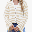 Saodimallsu Womens Striped Cardigan Sweaters Cropped Fall Button Open Front Long Sleeve Knit Sweater Coat with Pockets