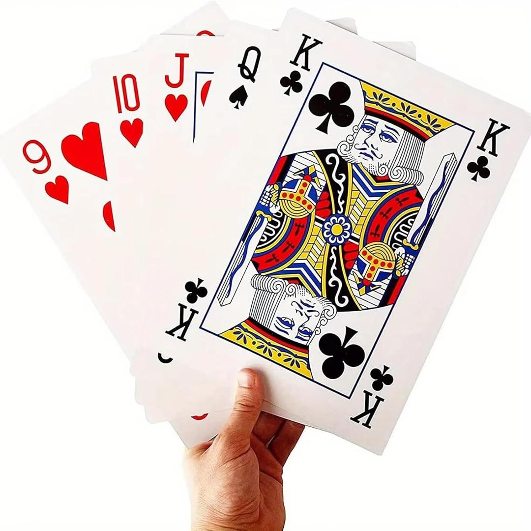 Jumbo Playing Cards  6.6" x 4.6" Oversized Giant Poker Deck for Magic Tricks, Parties & Outdoor Fun  Full 52-Card Set, Big Size Game for Aldult(1 Pack)