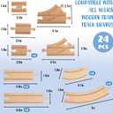 Wooden Train Tracks 24 Piece Set, Track Expansion and 9 Distinct Pieces - 100% Compatible with All Major Brands Including Thomas Wooden Railway System