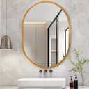 JJUUYOU Oval Bathroom Mirror Wall Mounted Mirror Gold Metal Mirrors 16"x20" Aluminum Alloy Framed Bedroom Mirrors for Living Room Entryway Dorm and Entryway