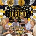 Retirement Party Decorations Men Women, Black Gold Happy Retirement Decorations, Happy RetIrement Banner, Retired Backdrop, Balloons, Pompoms, Hanging Swirls, Retired Cards, Cake Toppers Set 54pcs