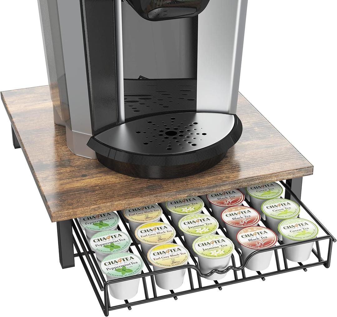 DecoBrothers K-Cup Holder Drawer for 30 Coffee Pods Storage, Rustic Brown (Rustic Brown with Wood Top)