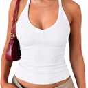 Darong Women's V Neck Tank Tops with Built-in Bra Racerback Basic Summer Camisole Ribbed Slim Fit Sleeveless Shirts, XS