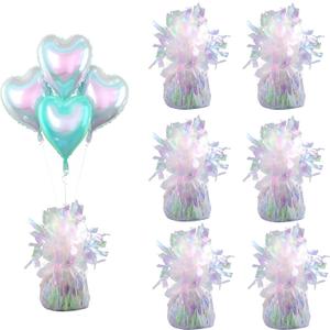 Aluminum Foil Balloon Weights for Parties (6 pcs) - 0.31lb (140g) Each - Premium Balloon Anchors for Birthday, Wedding, Dinner, Indoor & Outdoor Decorations(Lridescent 6pcs)