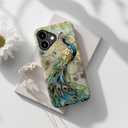 for iPhone 17 Case - Wireless Charging Compatible - Dual-Layer Hard Shell + Silicone Cover - Shockproof Protective Phone Case with Stylish Designs for Women - Peacock and Flower