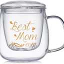 Glass Tea Cup 17.6oz, Best Mom Ever Mothers Day Cup with Gift Box, Gifts Mug for Mom, Glass Mug Teacup, Tea Cups for Mom Birthday, Perfect for Grandma & Daughter.