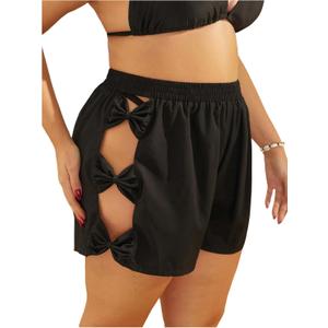 Floerns Women's Plus Size Bow Cut Out Beach Shorts Elastic High Waist Swimsuit Bottom (Black, XL)