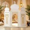 Amyhill Ramadan Eid Mosque Decorations 41 x 44.5 Inch DIY Cardboard Mosque Castle for Home Ramadan Playhouse Corner Activities for Islamic Muslim Home Decor (White Gold)