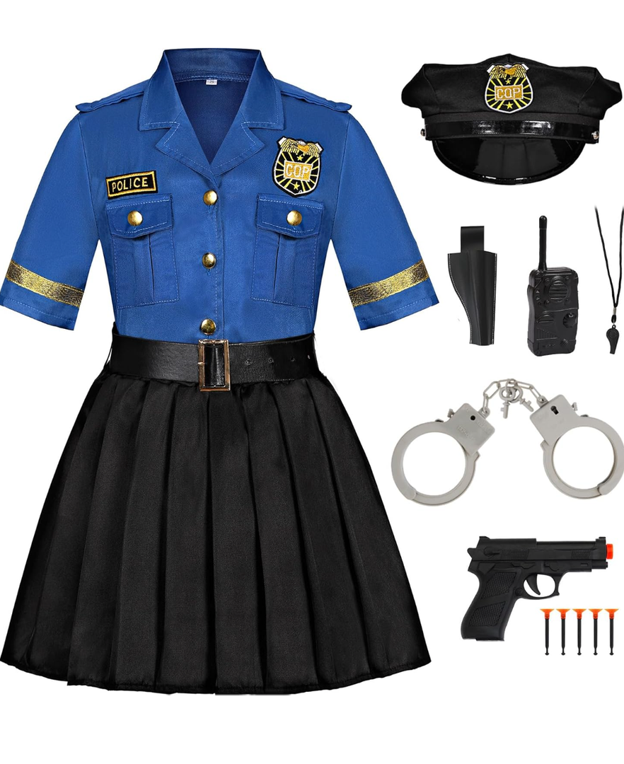 Police Officer Costume for Girls Cop Halloween Dress Up Costume M(4-6 )