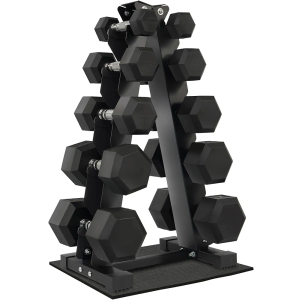 Fitvids Rubber Coated Hex Dumbbell Weight Set and Storage Rack, 100LB Set or 150LB Set, 5-20 lbs Pairs or 5-25 lbs Pairs