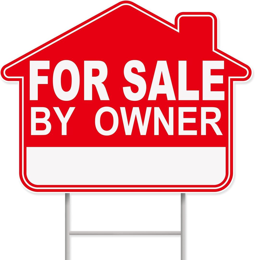 For Sale By Owner Yard Sign, 1-Pack 17"x13" Double-Sided Signs, Corrugated Plastic, H-Metal Stake, Home for Sale Sign, Estate Sale Signs, Yard Sale Signs With Stakes, House for Sale