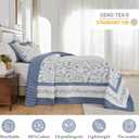 Oversized King Bedspread 120"x120" - 100% Cotton Lightweight All-Season Quilted Coverlet with Vine Floral Design - Elegant Farmhouse & Modern Bedding - California King Quilt Blue/White