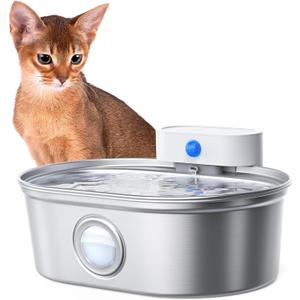 uahpet Wireless Cat Water Fountain Stainless Steel Pro, External Pump Battery Operated Pet Waterer, Dog Drinking Dispenser with Water Level Window, 67oz