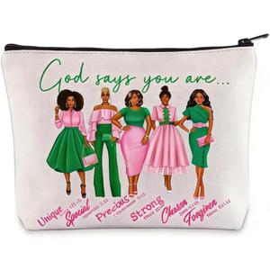 Pink and Green Makeup Bag for Women,Cosmetic Bag with Inspirational Verse,Canvas Travel Toiletry Pouch for Ladies, Stylish Gift for Birthday Christmas