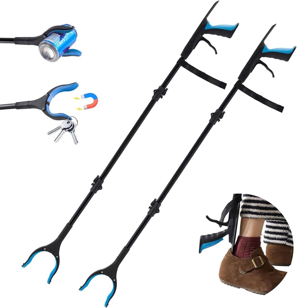 Grabber Reacher Tool 43" Foldable Pickup Tool with 360 Anti-Slip Rotating Jaw and Magnets, 4" Wide Claw Opening Trash Picker Tool for Seniors and Disabled 2-Pack
