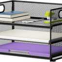 Marbrasse 3 Tier Paper Organizer Letter Tray, Mesh File Organizer with Handle, Paper Sorter Desk Organizer for Home Office Supplies (Black)
