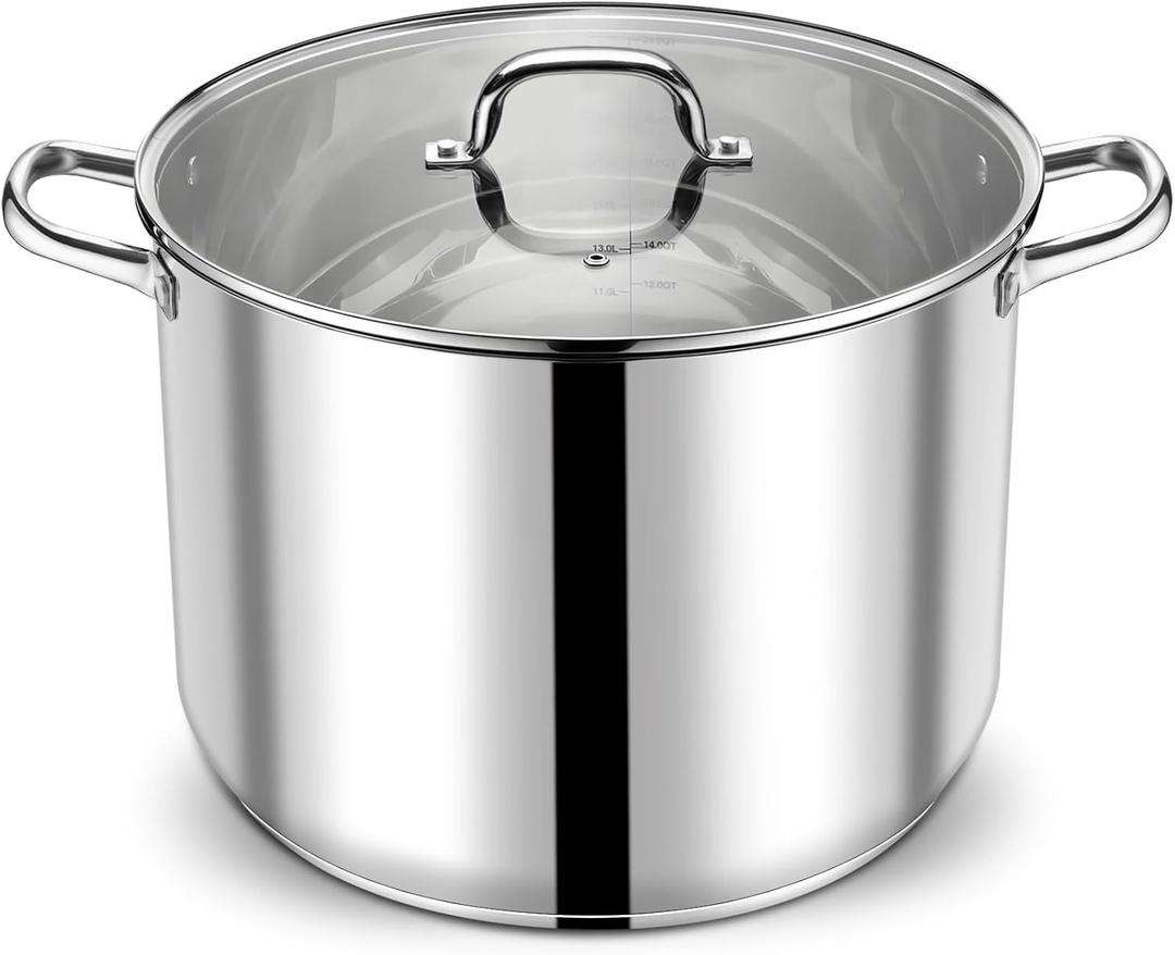 P&P CHEF 24 QT Stock Pot with Lid, Stainless Steel Large Cooking Pot, Soup Canning Stockpot for Stewing Simmering, Tri-ply Bottom for All Stoves, Heavy-Duty &Dishwasher Safe & Food-Grade