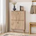 Shoe Cabinet Storage for Entryway with 2 Flip Drawers, Narrow Shoe Cabinet for Entryway, Hidden Slim Shoe Organizer Rack Cabinet (Natural, 23.6" W)