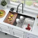 33 Inch Undermount Waterfall Kitchen Sink-Bokaiya 33x19 Stainless Steel Undermount Workstation Sink 16 Guage Multifunction Single Bowl Kitchen Sinks with Faucet, 33"D x 19"W x 10"H