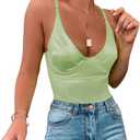 Velius Women's Sexy Metallic Shiny Bodysuit Tank Tops for Night Club Going Out (Mint Green), L