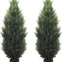 4FT Artificial Cedar Topiary Tree Lifelike Faux Cedar Pines Christmas Trees UV Rated Faux Shrubs Everygreen Plants for Front Porch Outdoor Decor Set of 2