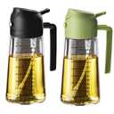 TrendPlain 16oz/470ml Glass Olive Oil Sprayer for Cooking – 2 in 1 Olive Oil Dispenser Bottle for Kitchen Gadgets and Air Fryer Accessories, Salad, BBQ - Black & Green