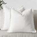 MIULEE Christmas Decorative Throw Pillow Covers Neutral Linen Fringe Throw Pillows Euro Shams Set of 2 White Boho Farmhouse Cushion Covers for Couch Sofa Bed Living Room Spring Home Decor 22x22 Inch