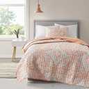 Comfort Spaces Reversible Quilt Set-Vermicelli Stitching Design All Season, Lightweight, Coverlet Bedspread Bedding, Matching Shams, Twin/Twin XL (66 in x 90 in, Gloria Damask Coral 2 Piece