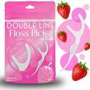 Floss Picks, Strawberry Flavored Dual-Line Dental Flossers, Long Handles with Toothpick End, Fruit Flavor, Travel-Friendly, Oral Hygiene for Adults and Kids Teeth, 150 Count
