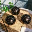 Decorative Orbs for Bowls and Vases, Circle Pattern, 4 inch Resin Round Sphere Balls, Set of 3, Living Room Coffee Table Centerpiece (4in)