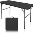 Gocamptoo Folding Table,4ft Indoor Outdoor Heavy Duty Portable Folding Square Plastic Dining Table w/Handle (Black)