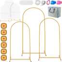 3pack Gold Metal Arch Backdrop Stand and Cover Set, 6ft 6.6ft 7.2ft Reusable Wedding Arch Back Drop Stand with White Cover, Water Weight, Bag for Birthday Party Baby Shower, Ceremony Bridal Decor
