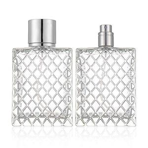 2 Set,100ml Glass Fine Mist Atomiser,Empty Glass Square Grids Perfume Atomizer Spray Pump Bottle Travel Refillable Bottle for Liquid Fragrance Cosmetic Container
