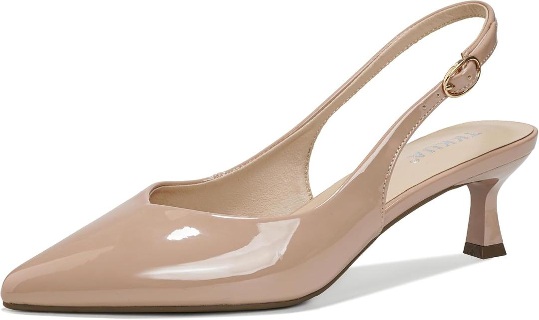 TKKUA Women's Pointed Toe Kitten Heels, 2 Inch Slingback Pumps (Nude, US 6.5)