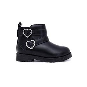 Boots Girls Ankle Shoes Size 9 Heart Buckles School Zipper Black Faux Leather