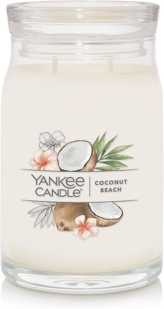 Yankee Candle Coconut Beach Scented, Signature 20oz Large Jar 2-Wick Candle, Over 60 Hours of Burn Time