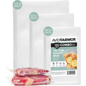 Avid Armor Vacuum Sealer Bags, Vac Seal Bags for Food Storage, Freezing, and Sous Vide Cooking, Non-BPA Freezer Vacuum Sealer Bags, Pint, Quart, and Gallon Sizes Combo Pack, 150 Bags