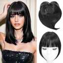 2 x Clip in Bangs, French Bangs Hair Clip, 360Cover Top Hair Toppers for Women with Thinning Hairs, 10 Inch Fake Bang Hairs Pieces for Women Daily Wear (Natural Black)