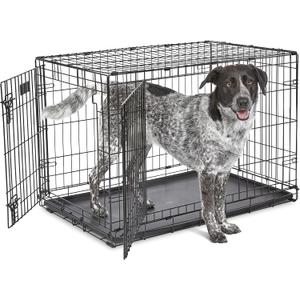 MidWest Homes for Pets 36-Inch iCrate for Medium-Large Breeds, 41-70 lbs, Double Door Folding Dog Crate with Divider Panel, Leak-Proof Tray & Secure Latches, Portable, Durable & Easy to Assemble (Black)