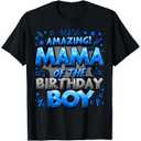 Mama of the Birthday Boy Matching Family Mommy TShirt, L, Black