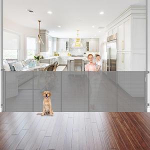 Reinforced 42" Extra Tall x 96" Wide Retractable Pet Gate with Support Rods-Prevent Crawling Under, Mesh Baby Gate Long Dog Gate Indoor/Outdoor Retractable Gate Tall Dog Gates for Doorways, Gray
