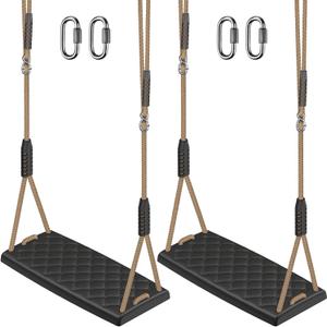 SELEWARE Heavy Duty Swing Seat with Adjustable Rope, 2 Pack Non-Slip Plastic Tree Swing for Kids, Playground Swing Set Accessories Replacement with Snap Hooks for Indoor Outdoor Use (Black)