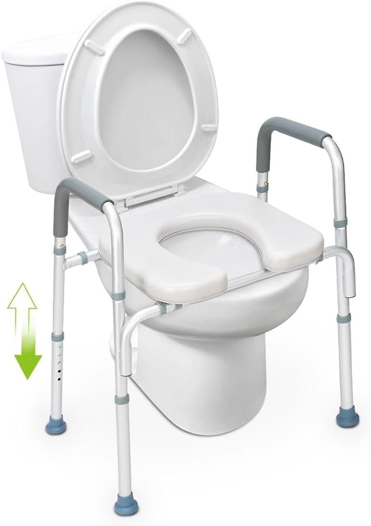 OasisSpace Raised Toilet Seat with handles-400lbs Heavy Duty Commode Chair with Safety Frame, Adjustable Stand Alone Elongated risers with arms for Elderly, Handicap, Disabled