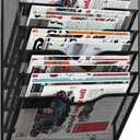 6 Tier Wall File Organizer Hanging Vertical File Organizer, Wall Mounted Mail Paper Document Folder Holder, Mesh Magazine Rack Mail Document Organizer for Office School Home(Black)