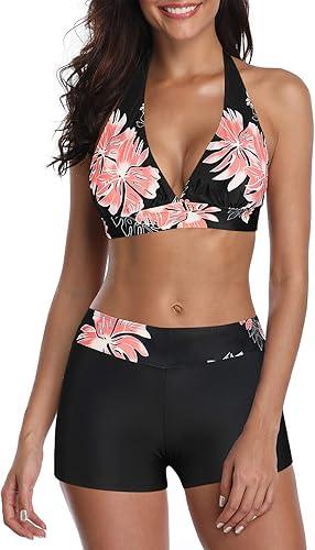 Century Star Women Two Piece Swimsuit Athletic Bathing Suits for Women Ruffled Tummy Control High Waisted Swimsuits (10-12, A1 Pink Flower)